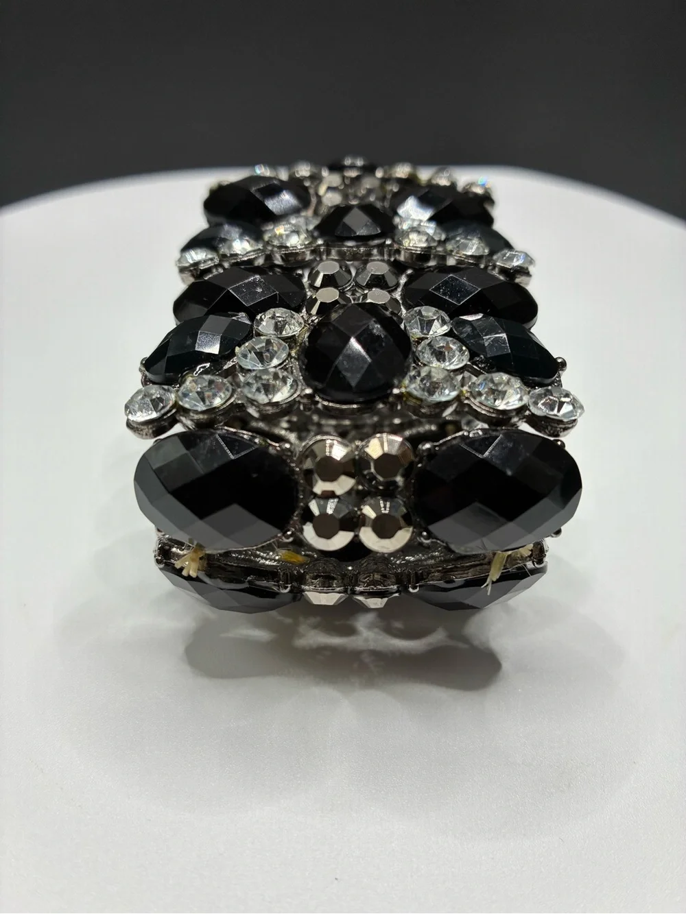 Bold Vintage Black & Silver Crystal Stretch Statement Bracelet